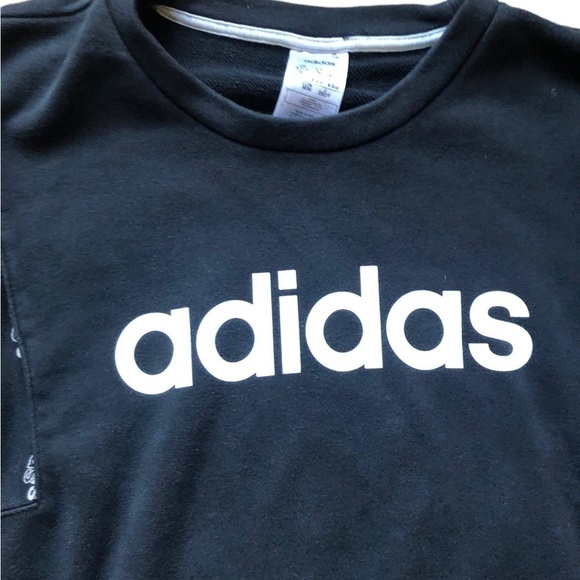 Adidas Linear Fav Core All Over Print Pullover Sweatshirt Sz M  Black White - Picture 4 of 7